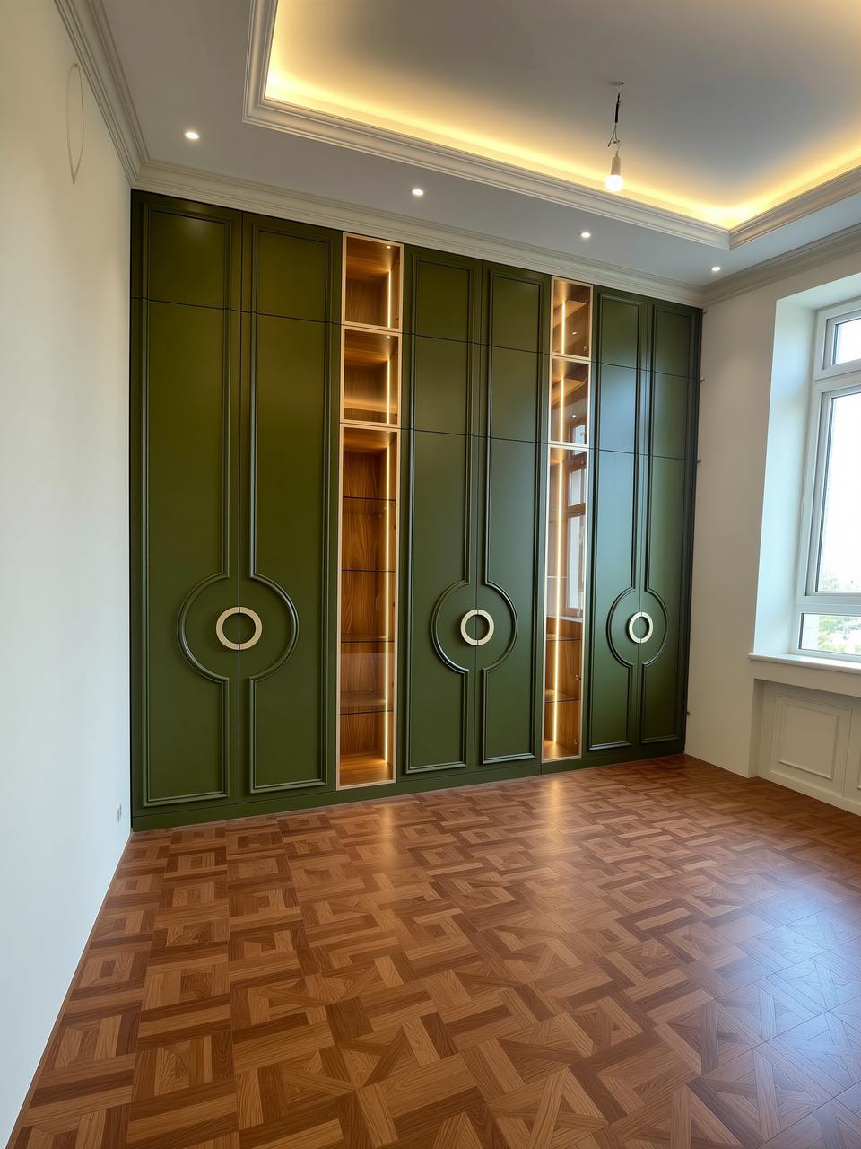 Зеленый шкаф с необычной фрезеровкой